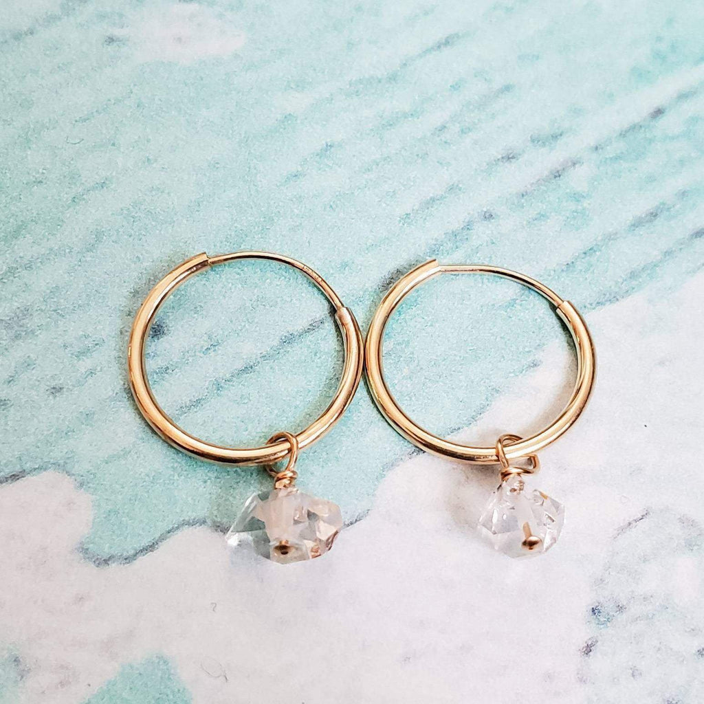 Herkimer Diamond Minimalist Hoop Earrings Crystal Earrings La Vie Bien Herkimer Diamond Minimalist Hoop Earrings