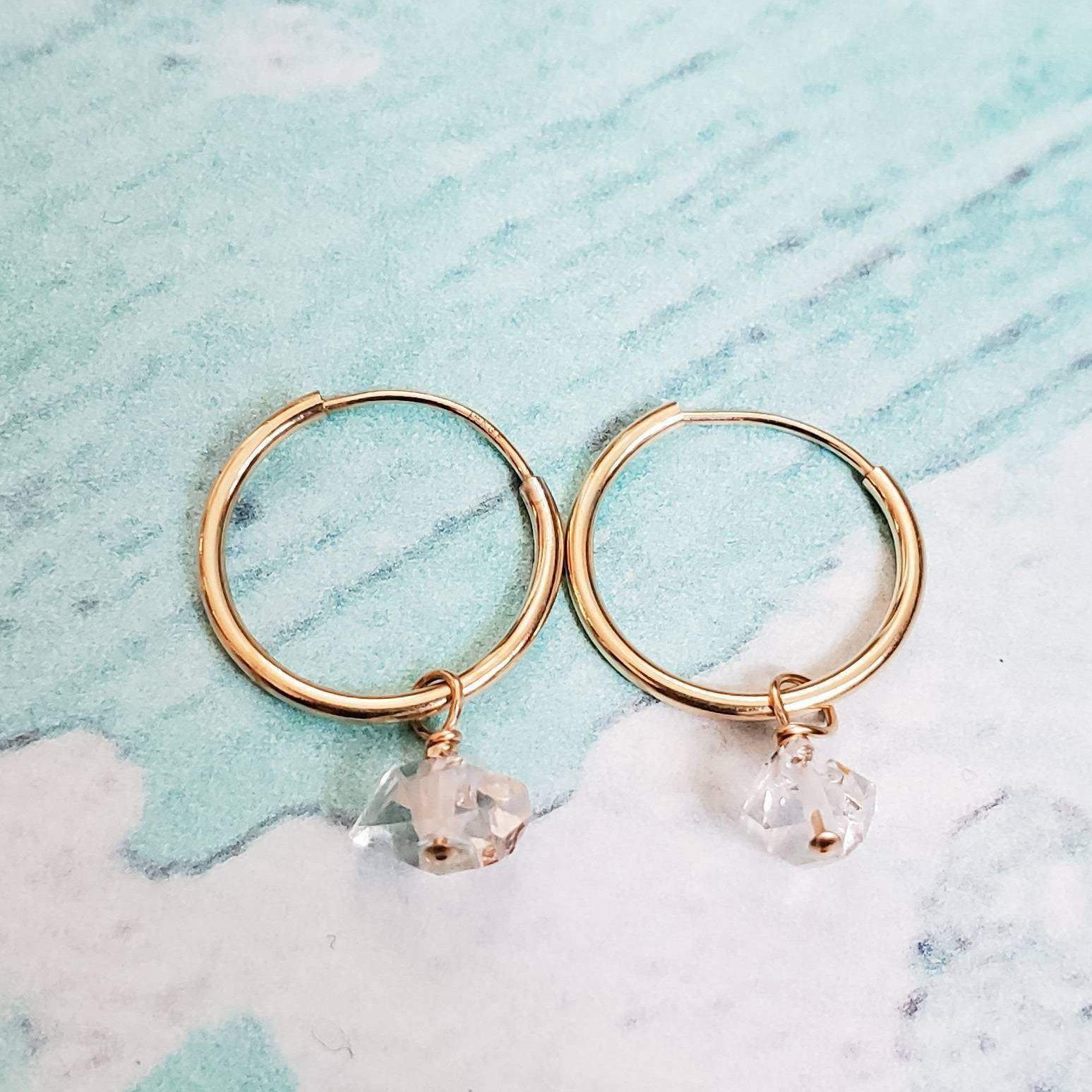 Herkimer Diamond Minimalist Hoop Earrings Crystal Earrings La Vie Bien Herkimer Diamond Minimalist Hoop Earrings