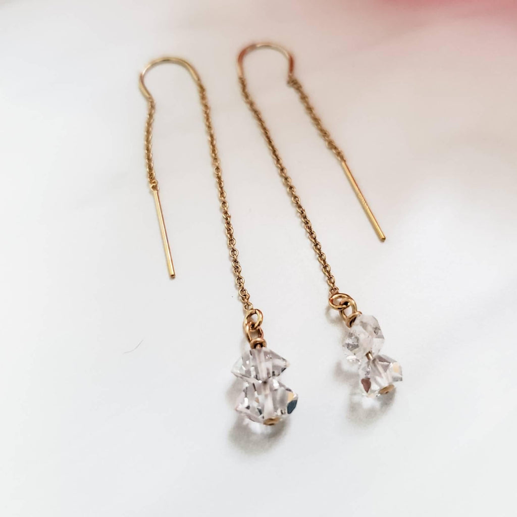 Herkimer Diamond Threader Earrings Crystal Earrings La Vie Bien Herkimer Diamond Threader Earrings