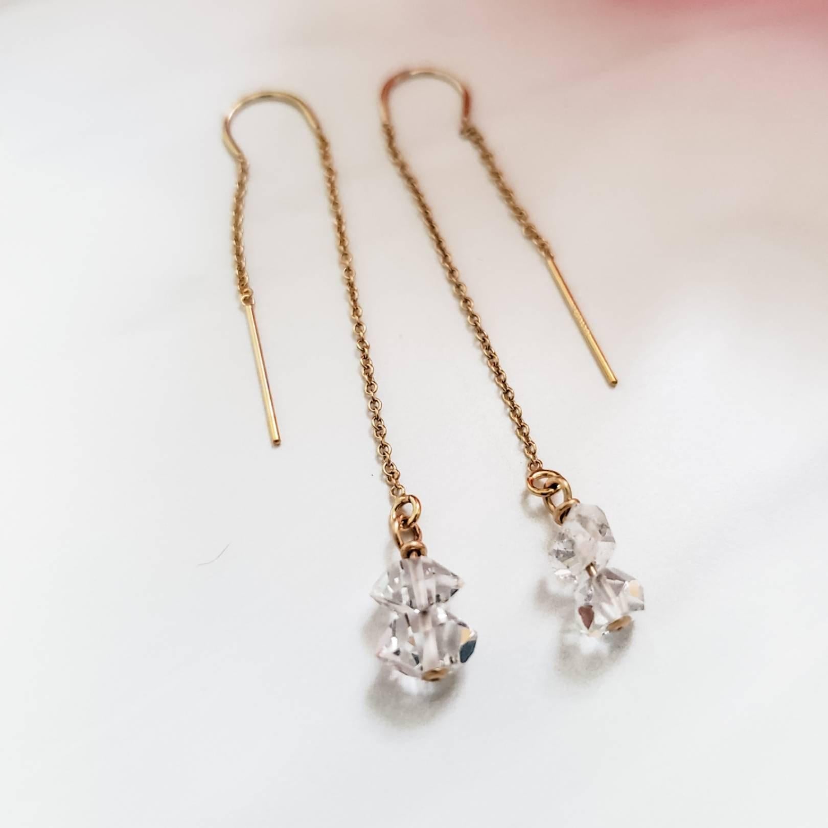 Herkimer Diamond Threader Earrings Crystal Earrings La Vie Bien Herkimer Diamond Threader Earrings