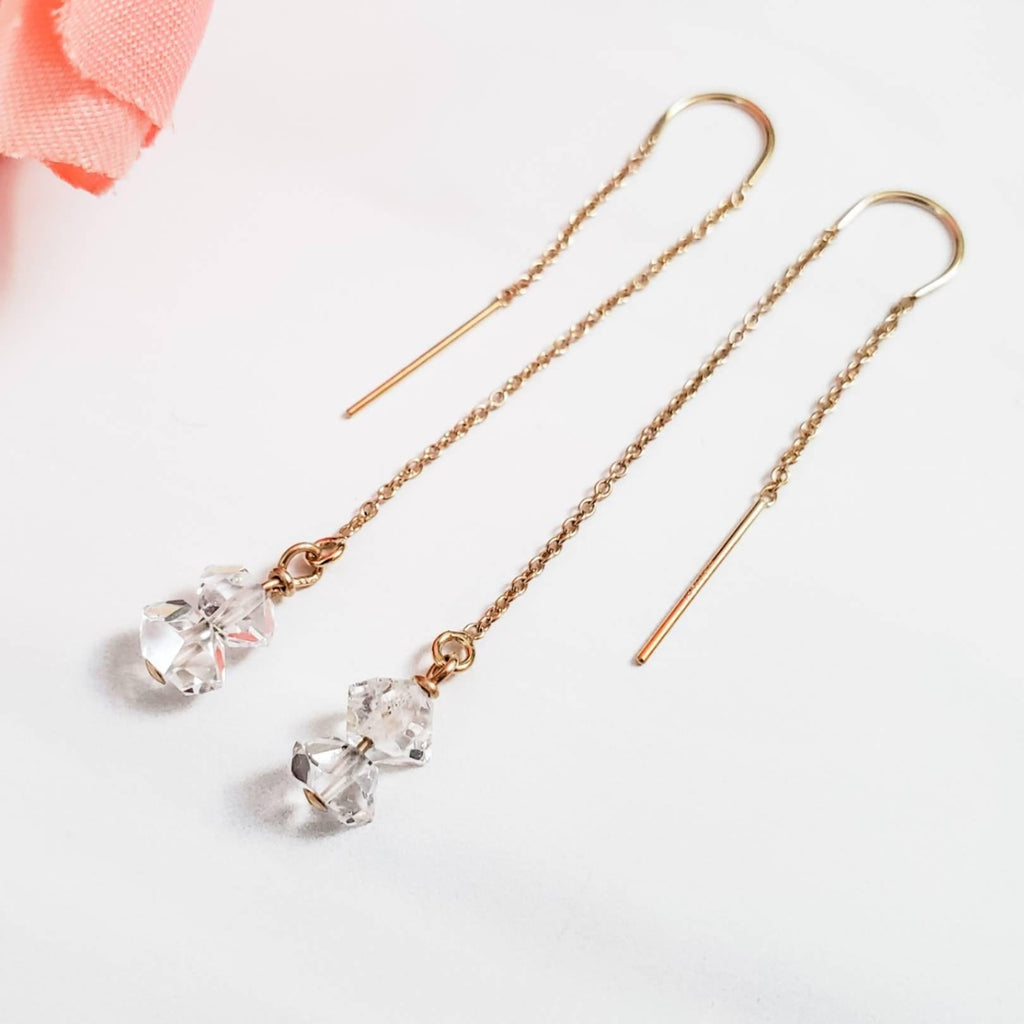 Herkimer Diamond Threader Earrings Crystal Earrings La Vie Bien Herkimer Diamond Threader Earrings