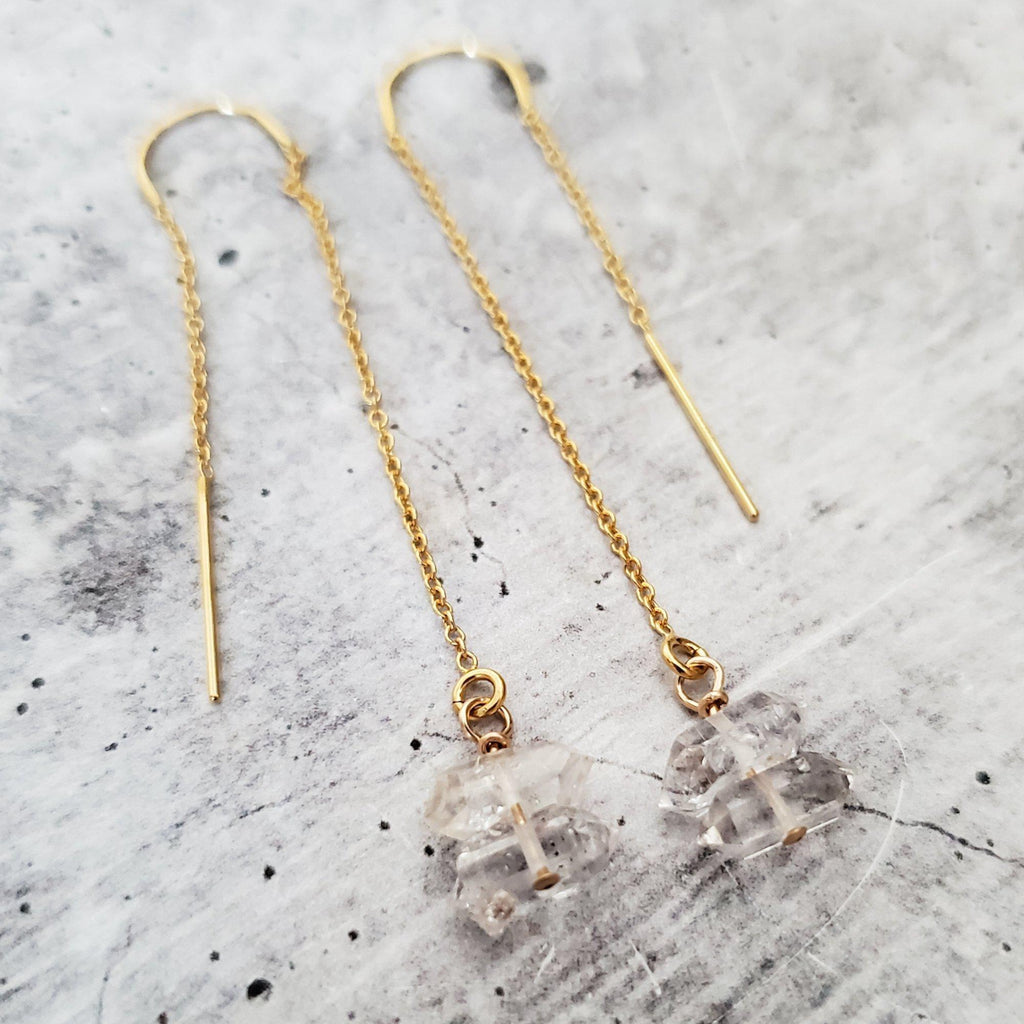 Herkimer Diamond Threader Earrings Crystal Earrings La Vie Bien Herkimer Diamond Threader Earrings