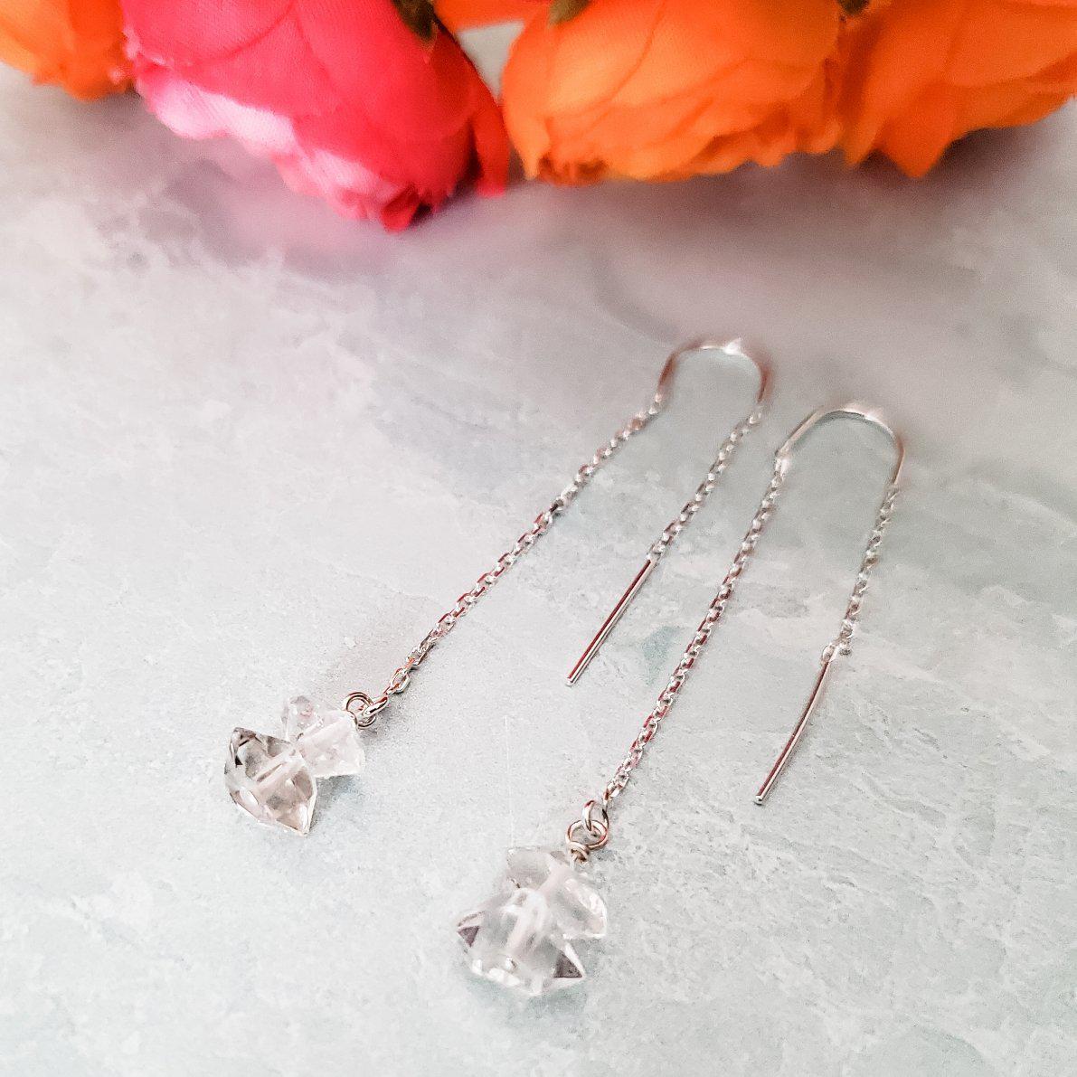 Herkimer Diamond Threader Earrings Crystal Earrings La Vie Bien Herkimer Diamond Threader Earrings