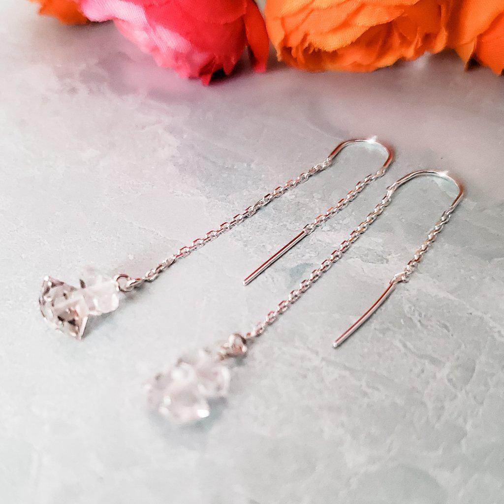 Herkimer Diamond Threader Earrings Crystal Earrings La Vie Bien Herkimer Diamond Threader Earrings