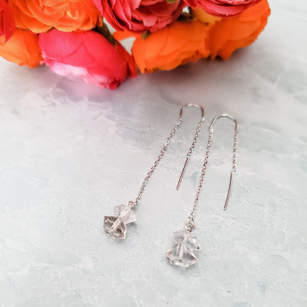 Herkimer Diamond Threader Earrings Crystal Earrings La Vie Bien Herkimer Diamond Threader Earrings