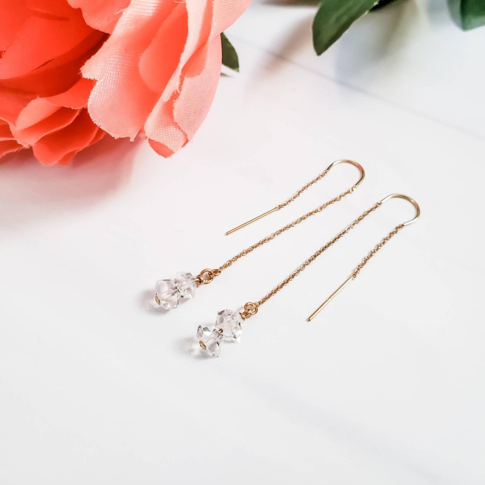 Herkimer Diamond Threader Earrings Crystal Earrings La Vie Bien Herkimer Diamond Threader Earrings