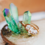 Herkimer Diamond Trio Ring – Hand Wrapped Quartz Crystal Ring Finger Rings La Vie Bien Herkimer Diamond Trio Ring – Hand Wrapped Quartz Crystal Ring