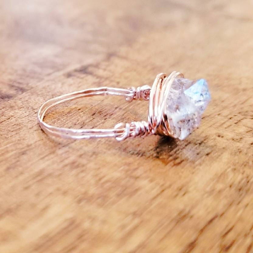 Herkimer Diamond Trio Ring – Hand Wrapped Quartz Crystal Ring Finger Rings La Vie Bien Herkimer Diamond Trio Ring – Hand Wrapped Quartz Crystal Ring