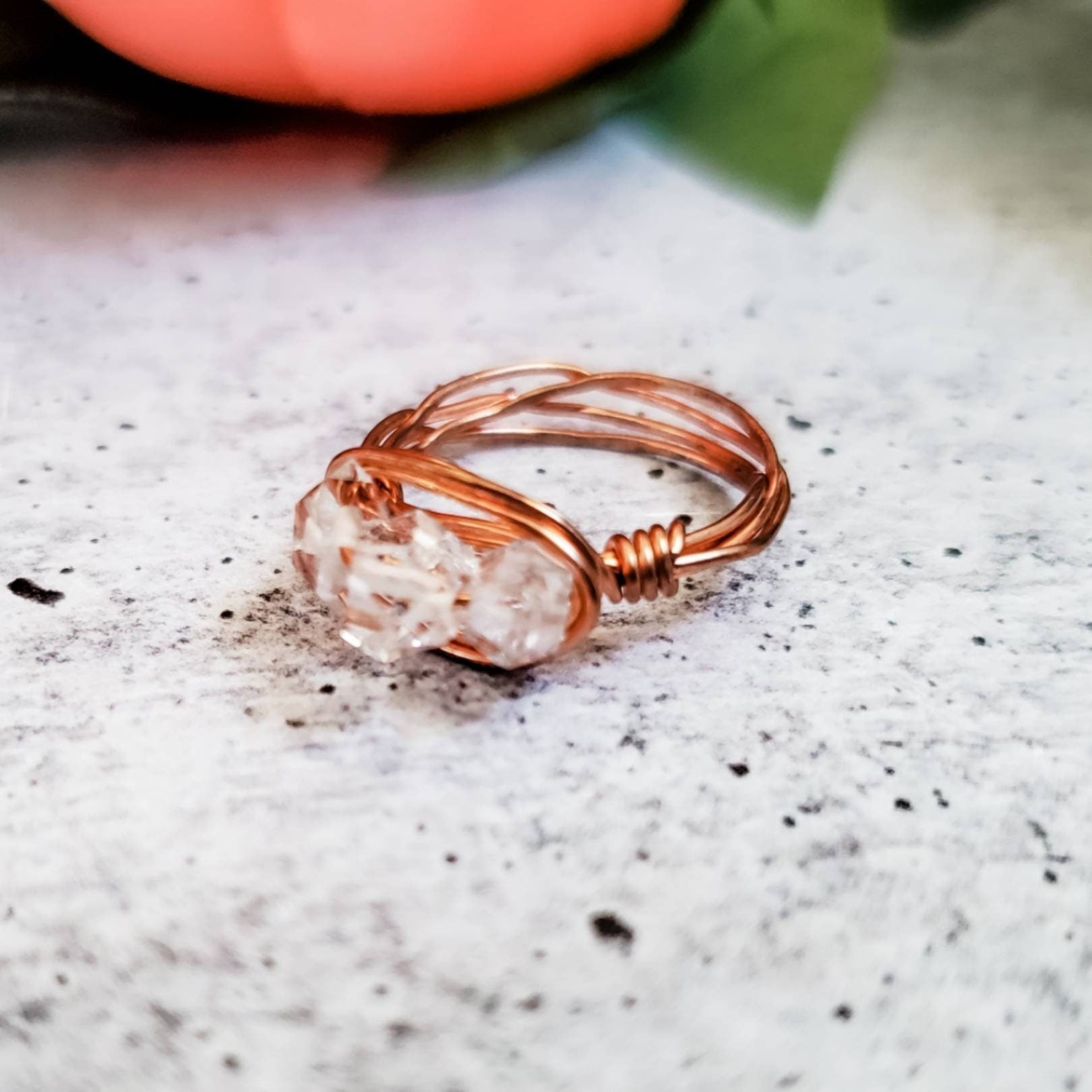 Herkimer Diamond Trio Ring – Hand Wrapped Quartz Crystal Ring Finger Rings La Vie Bien Herkimer Diamond Trio Ring – Hand Wrapped Quartz Crystal Ring