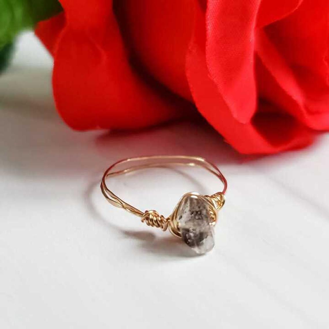 Herkimer Diamond Wire Wrapped Stacking Ring Finger Rings La Vie Bien Herkimer Diamond Wire Wrapped Stacking Ring