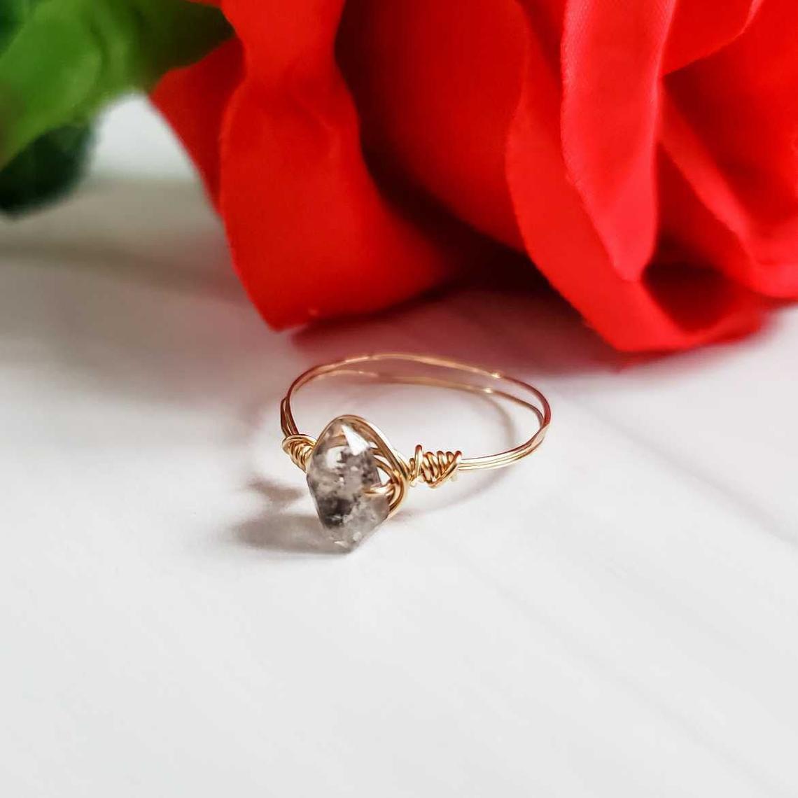Herkimer Diamond Wire Wrapped Stacking Ring Finger Rings La Vie Bien Herkimer Diamond Wire Wrapped Stacking Ring