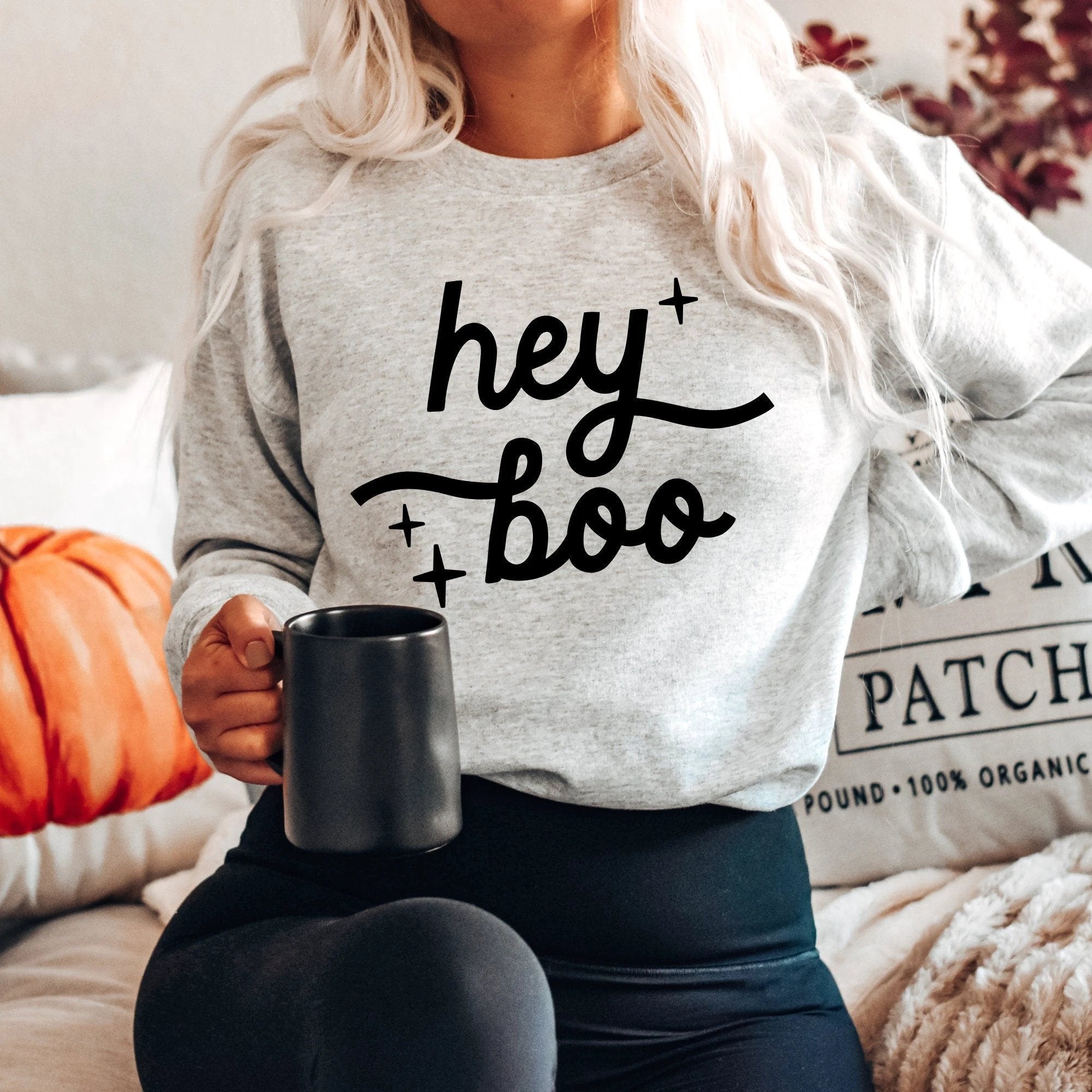 Hey Boo adult sweatshirt, Halloween collection by Benny and Ray Apparel