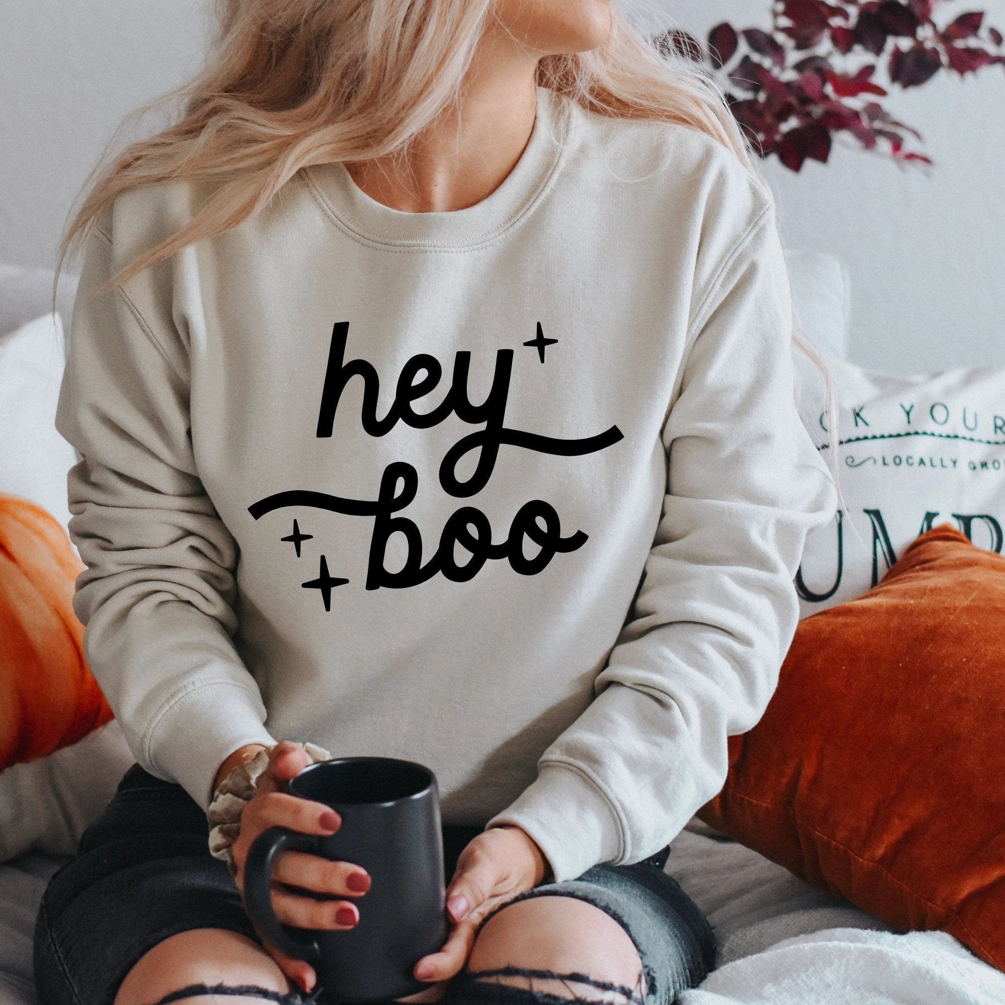 Hey Boo adult sweatshirt, Halloween collection by Benny and Ray Apparel