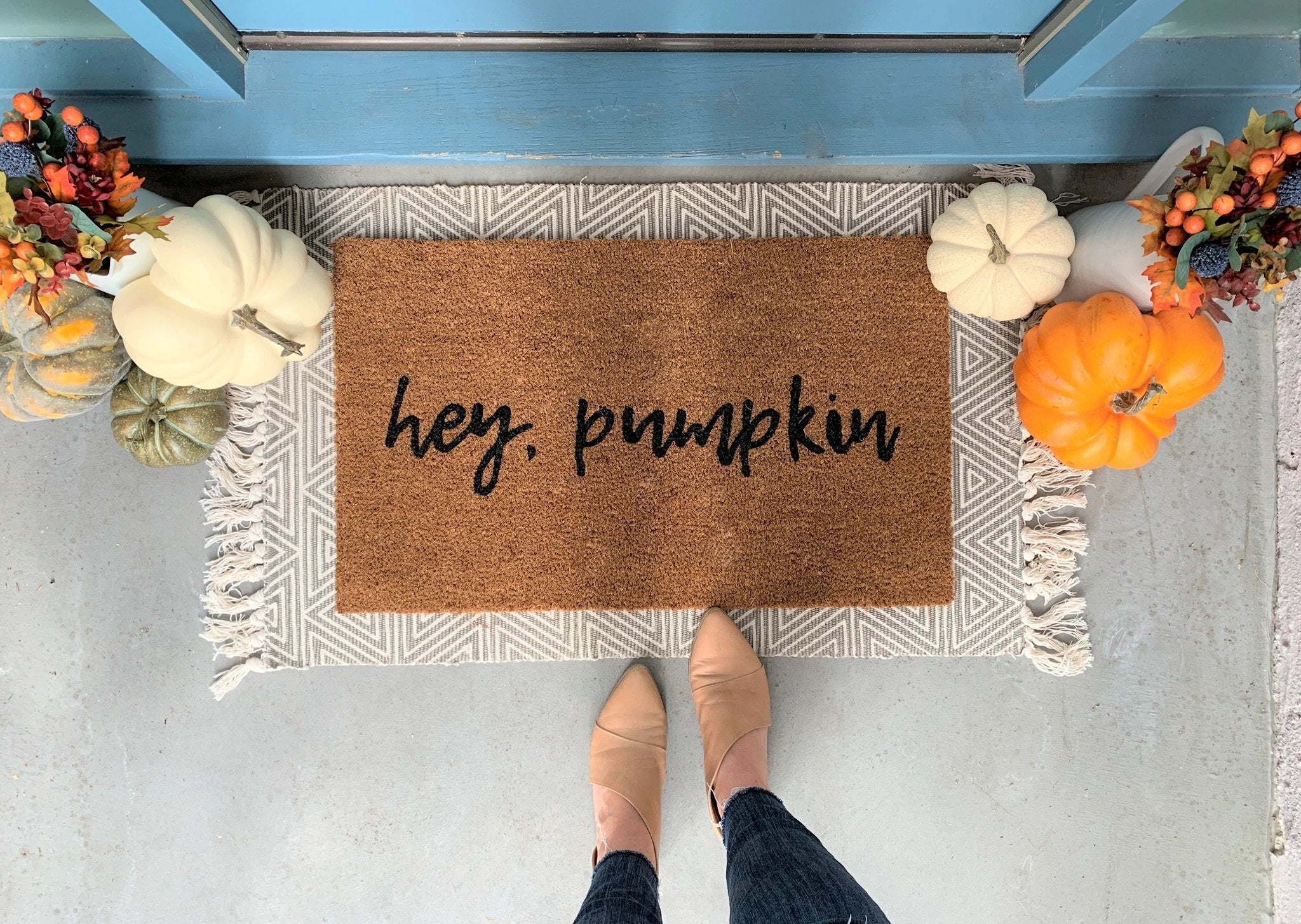 hey pumpkin Funny Fall Doormat by Nickel Designs Custom Doormats