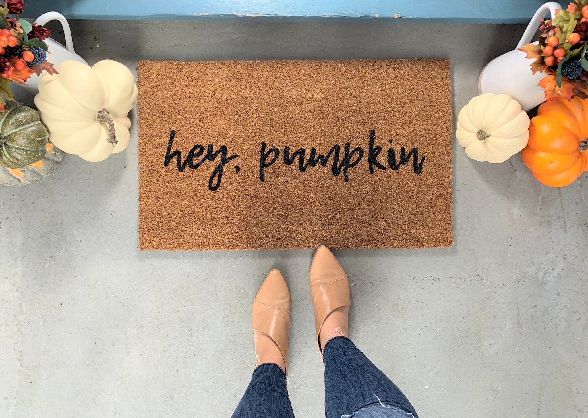 hey pumpkin Funny Fall Doormat by Nickel Designs Custom Doormats