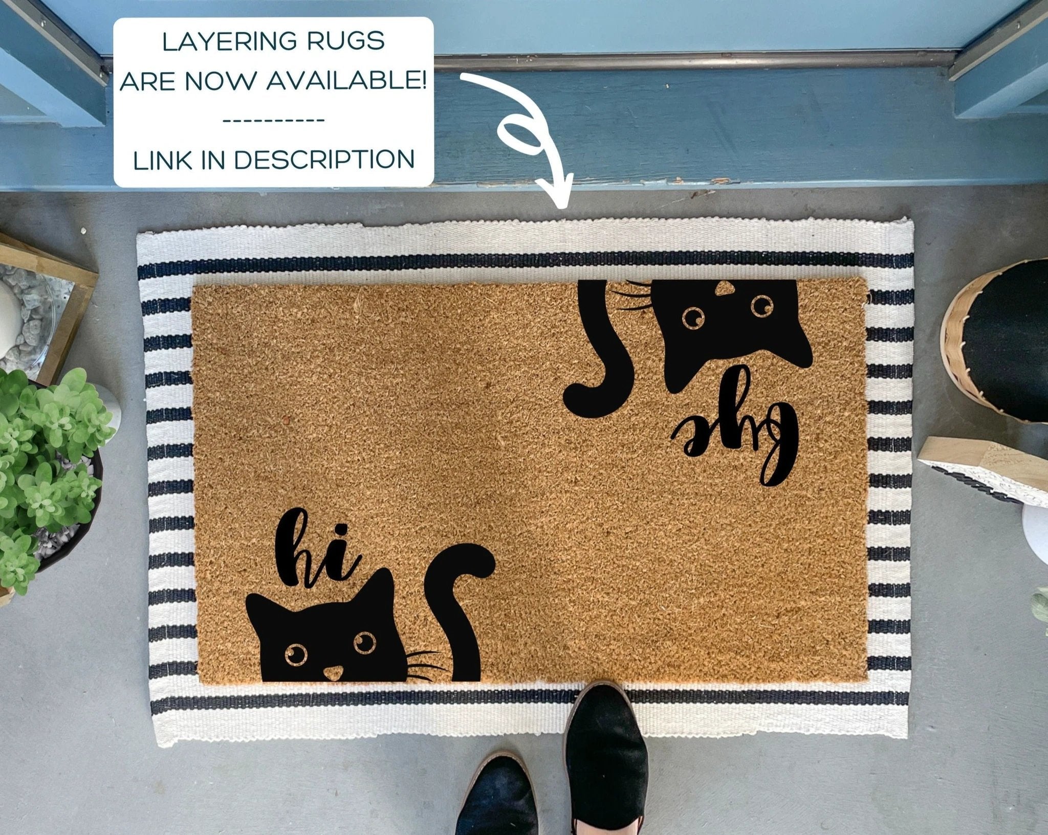 Hi Bye Funny Cat Doormat by Nickel Designs Custom Doormats