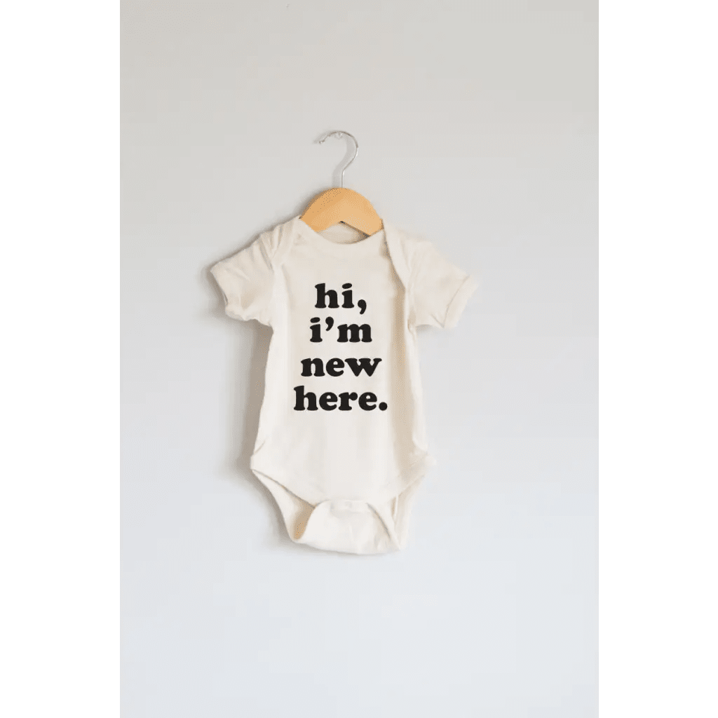 Hi, I'm New Here Organic Cotton Baby Bodysuit by Polished Prints