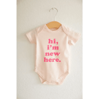 Hi, I'm New Here Organic Cotton Baby Bodysuit with Pink Ink by Polished Prints