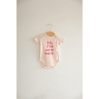 Hi, I'm New Here Organic Cotton Baby Bodysuit with Pink Ink by Polished Prints