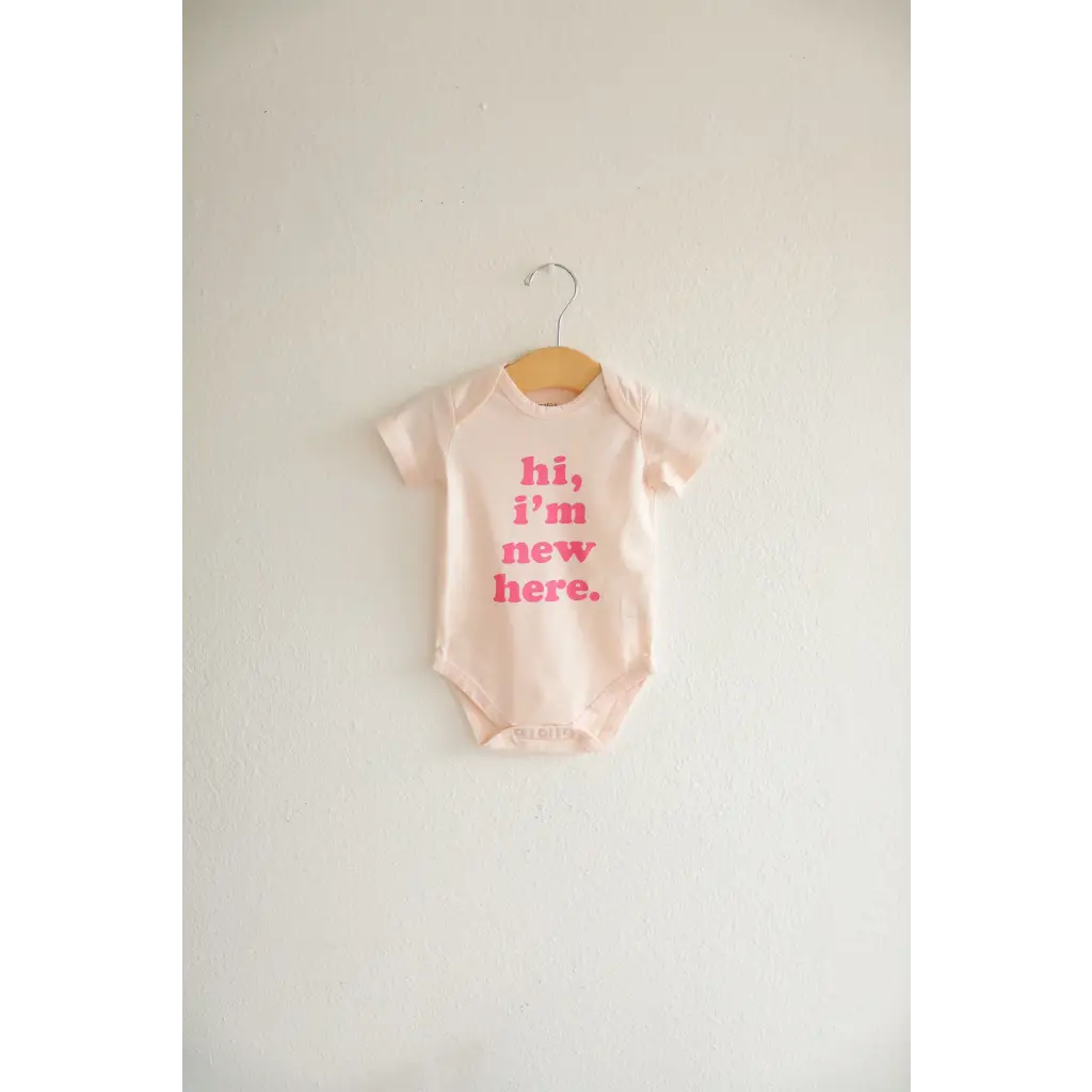 Hi, I'm New Here Organic Cotton Baby Bodysuit with Pink Ink