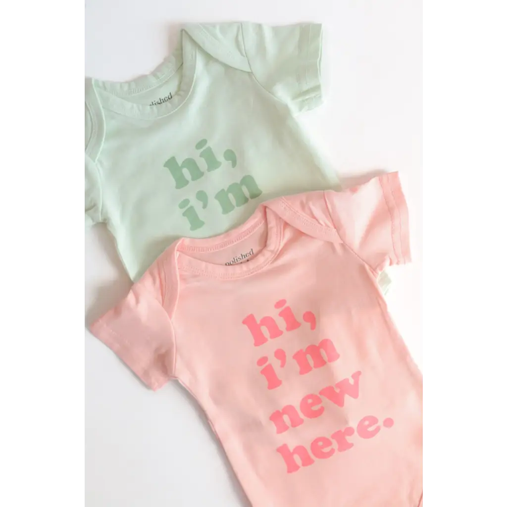 Hi, I'm New Here Mint Organic Cotton Baby Onesie