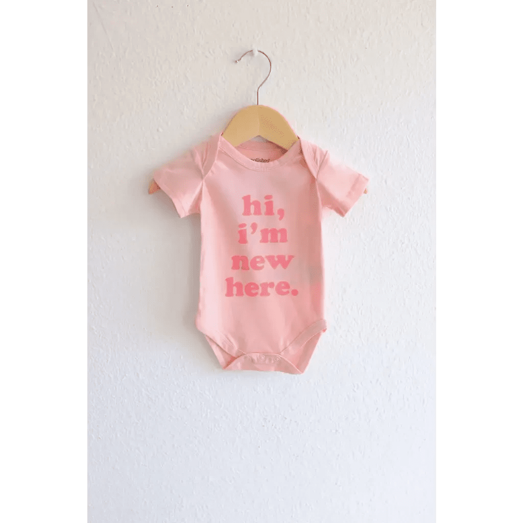 Hi, I'm New Here Pink Organic Cotton Baby Onesie by Polished Prints
