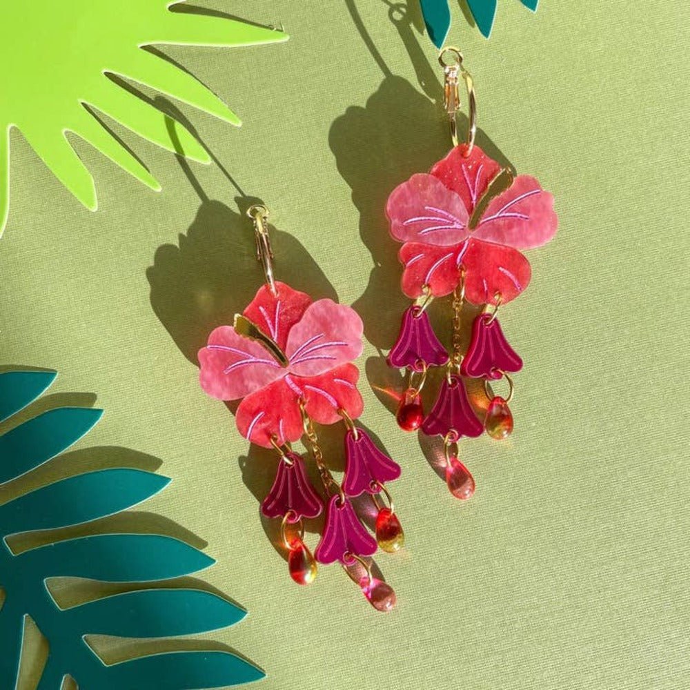 Hibiscus Acrylic Dangle Earrings Earrings and Accessories La Vie Bien Hibiscus Acrylic Dangle Earrings