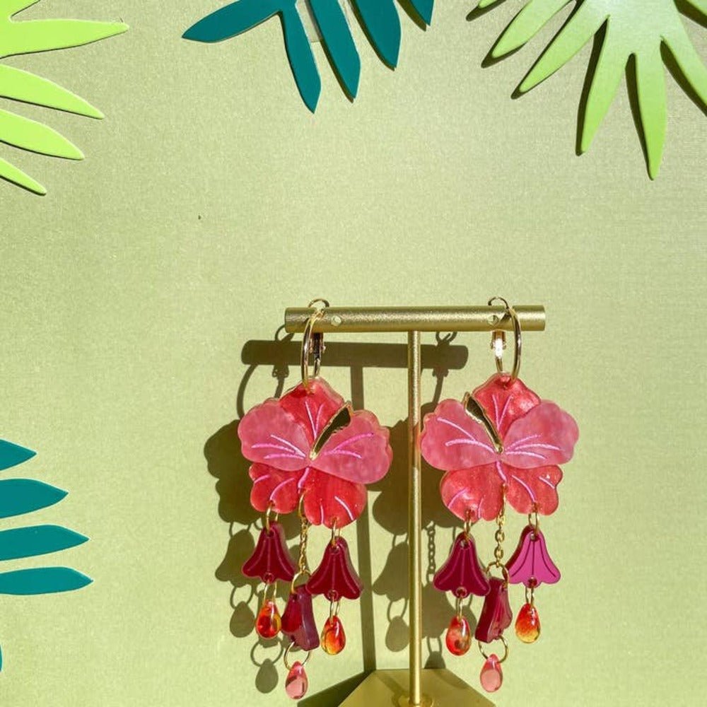 Hibiscus Acrylic Dangle Earrings Earrings and Accessories La Vie Bien Hibiscus Acrylic Dangle Earrings