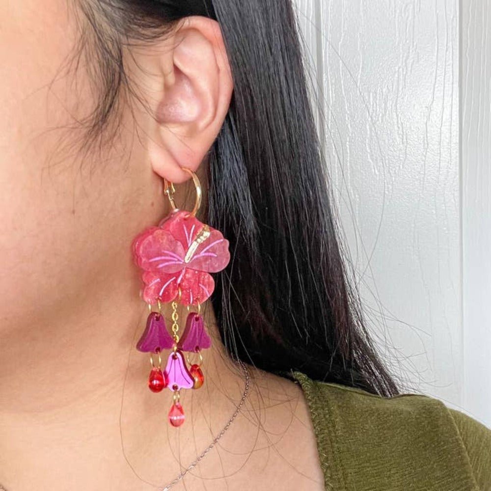 Hibiscus Acrylic Dangle Earrings Earrings and Accessories La Vie Bien Hibiscus Acrylic Dangle Earrings