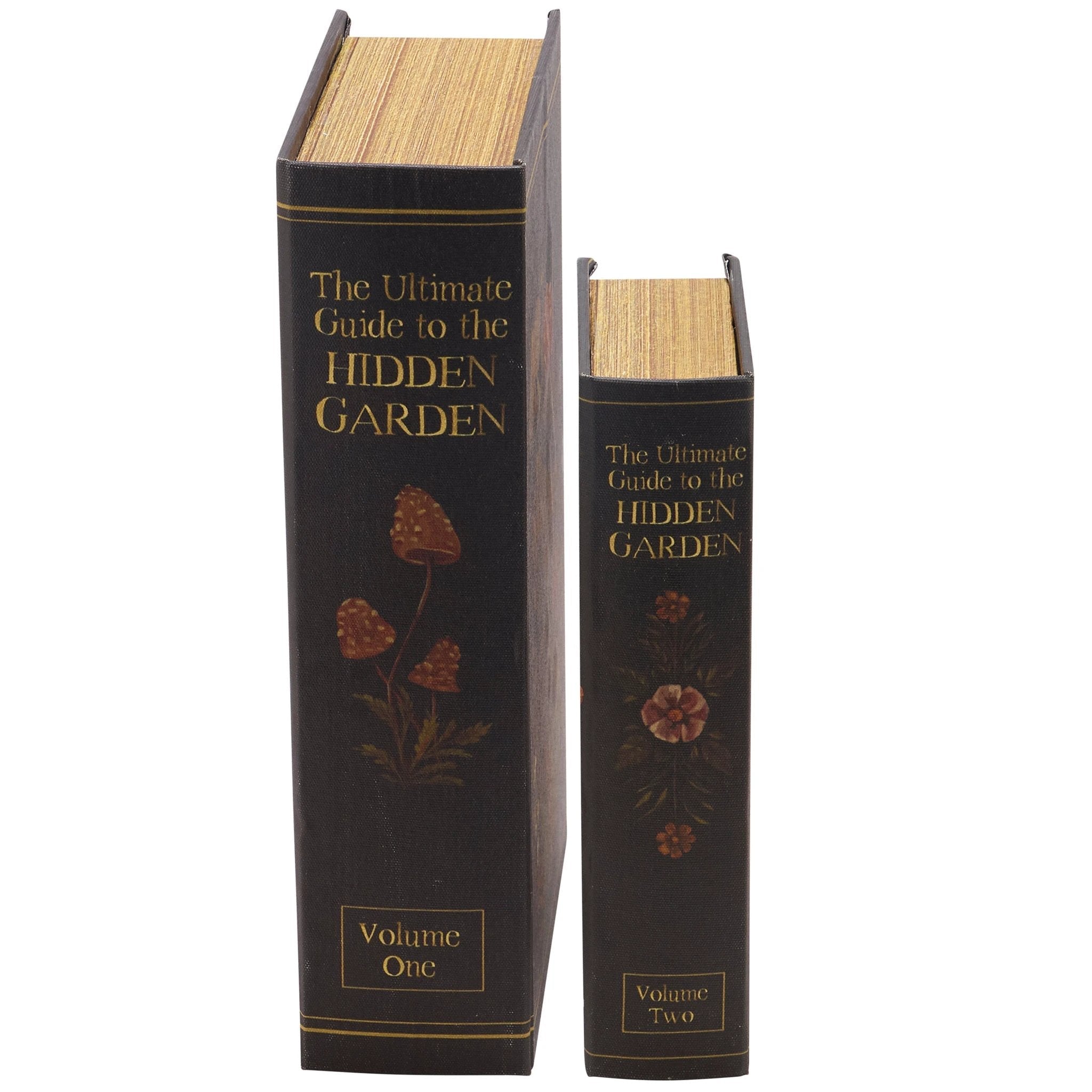 Hidden Garden Book Box Set of 2 | Decorative Vintage Book Mushrooms & Florals Design Storage Organizer by The Bullish Store