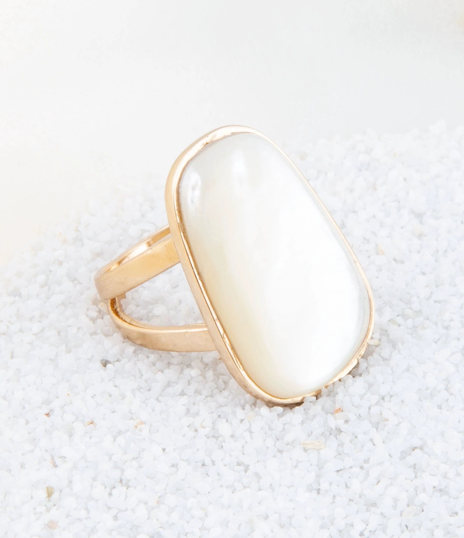 High Class White Mother of Pearl Golden Ring by Barse Jewelry