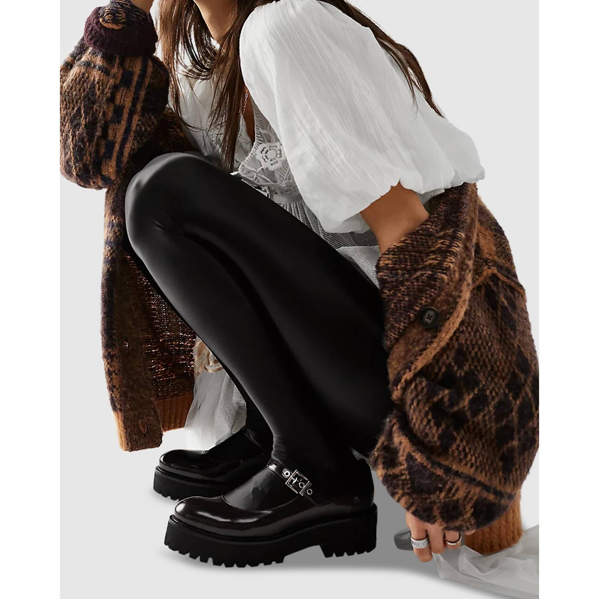 High Heel Jungle Liquid Mercury Tights in Tan or Black [Sizes SM - ML]
