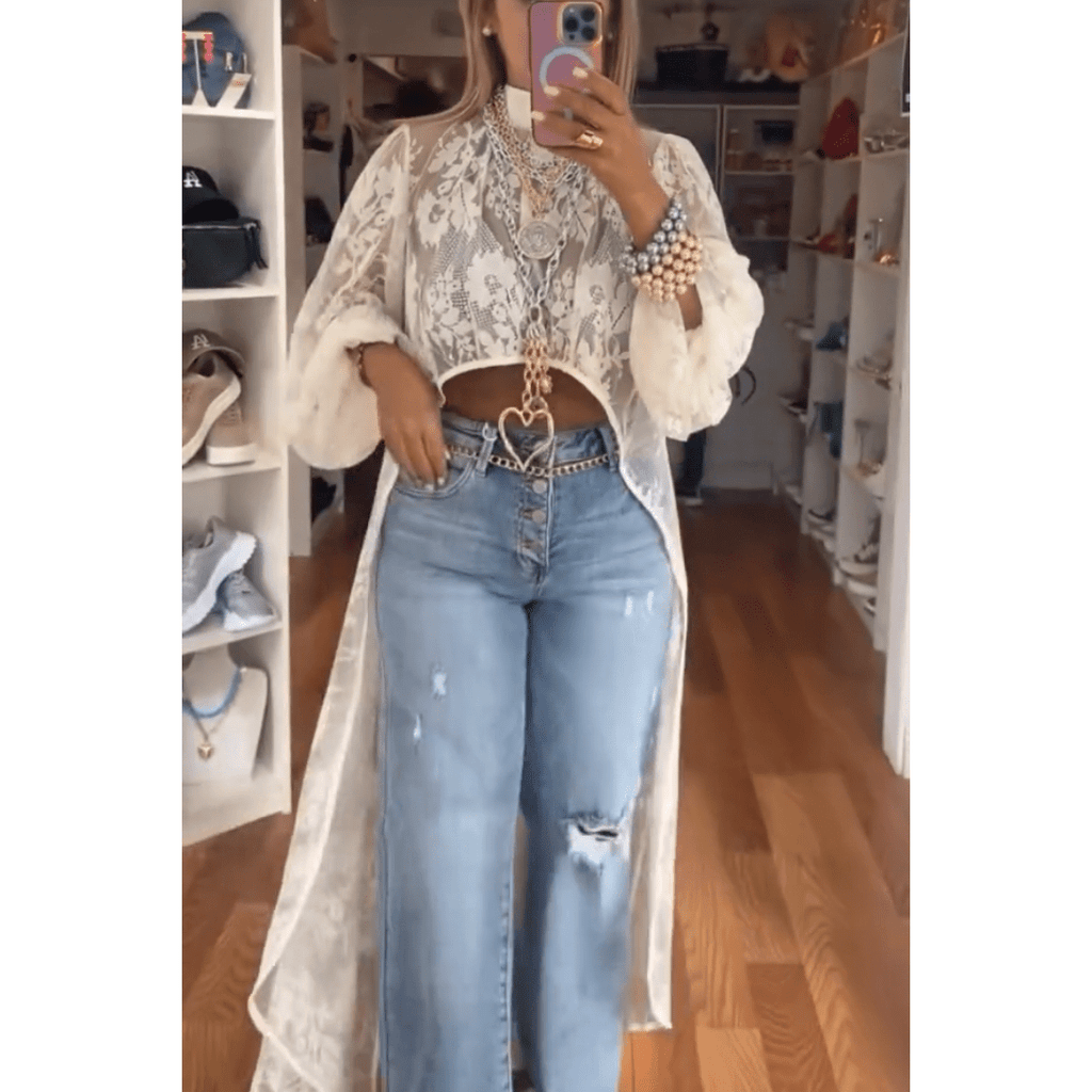 High - Low Bohemia Floral Sheer Lace Duster Blouse [Sizes S - L]
