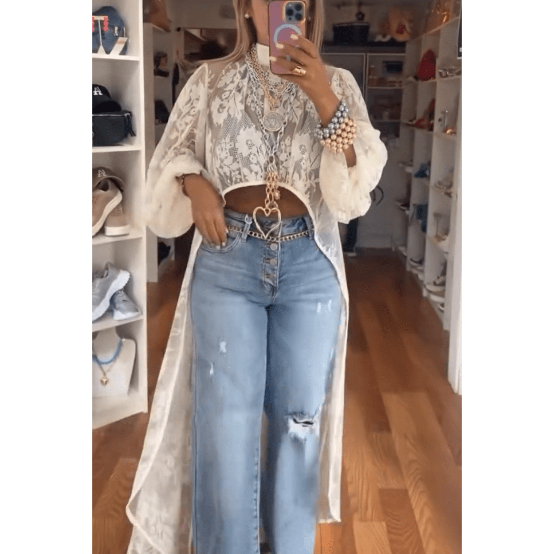 High - Low Bohemia Floral Sheer Lace Duster Blouse [Sizes S - L]