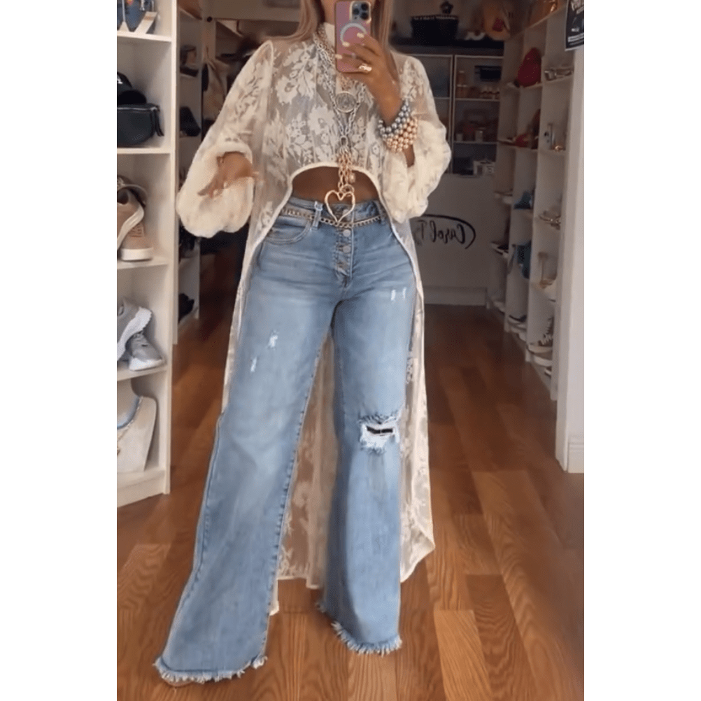 High - Low Bohemia Floral Sheer Lace Duster Blouse [Sizes S - L]
