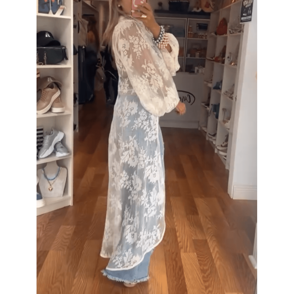 High - Low Bohemia Floral Sheer Lace Duster Blouse [Sizes S - L]