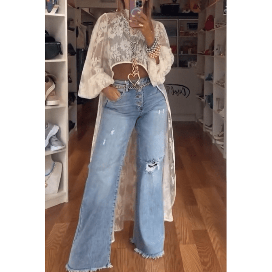 High - Low Bohemia Floral Sheer Lace Duster Blouse [Sizes S - L]