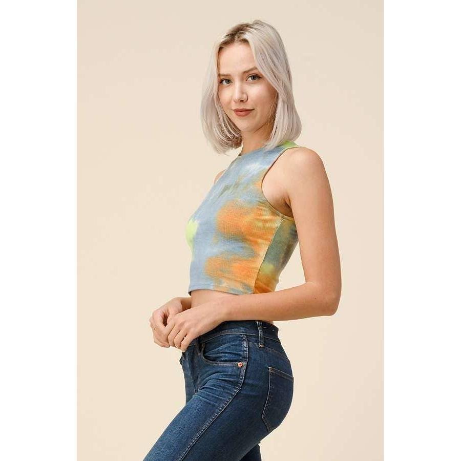 High Neck Tie Dye Crop Tank | Casual Style Knit Cropped Top [Available in Sizes SM - L]
