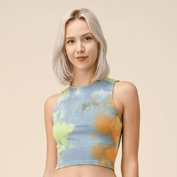 High Neck Tie Dye Crop Tank | Casual Style Knit Cropped Top [Available in Sizes SM - L]