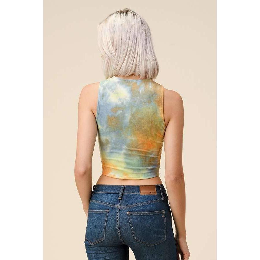 High Neck Tie Dye Crop Tank | Casual Style Knit Cropped Top [Available in Sizes SM - L]