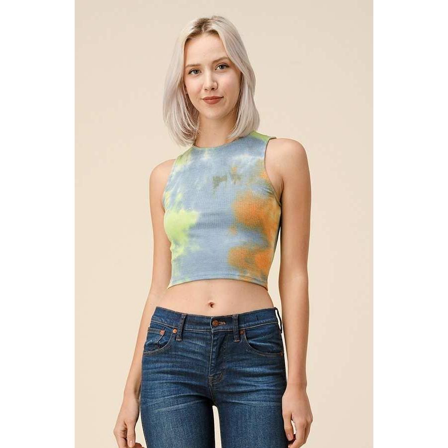 High Neck Tie Dye Crop Tank | Casual Style Knit Cropped Top [Available in Sizes SM - L]