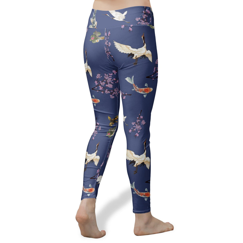 High Waist Yoga Leggings - "Sakura dreams" Cherry blossoms, koi fish, and cranes Leggings La Vie Bien High Waist Yoga Leggings - "Sakura dreams" Cherry blossoms, koi fish, and cranes