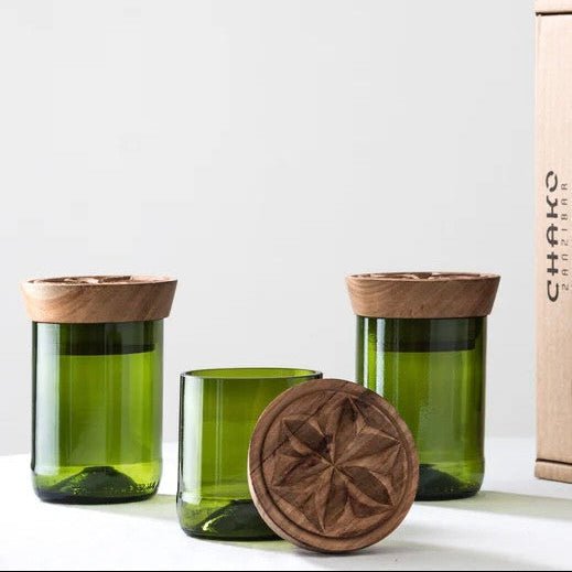 Hiliki Jar - Dark Green - Medium (set of 2) La Vie Bien Hiliki Jar - Dark Green - Medium (set of 2)