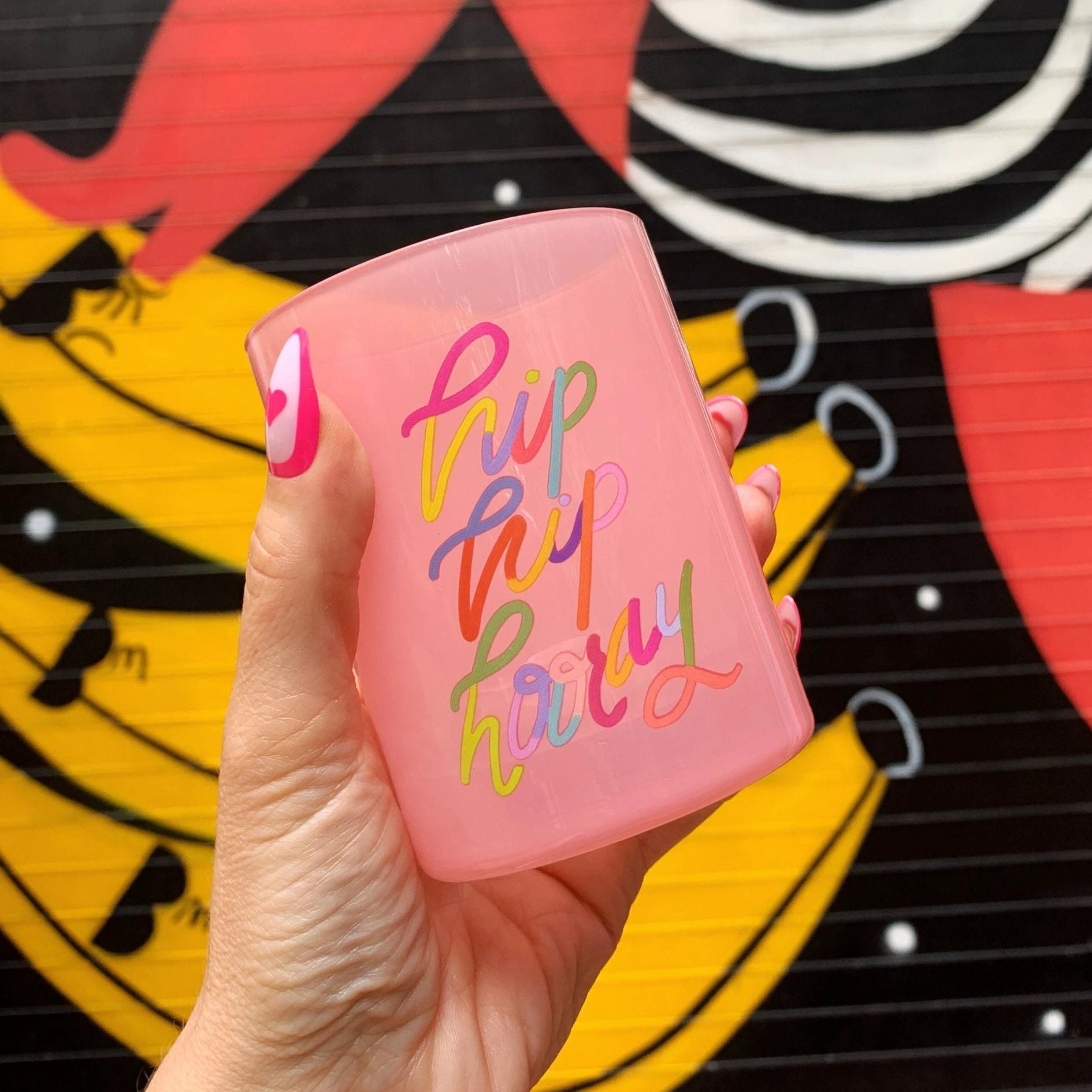 Hip Hip Hooray Double Old Fashioned Cocktail Glass | Classic Tinted Pink Glass | 12 oz by The Bullish Store