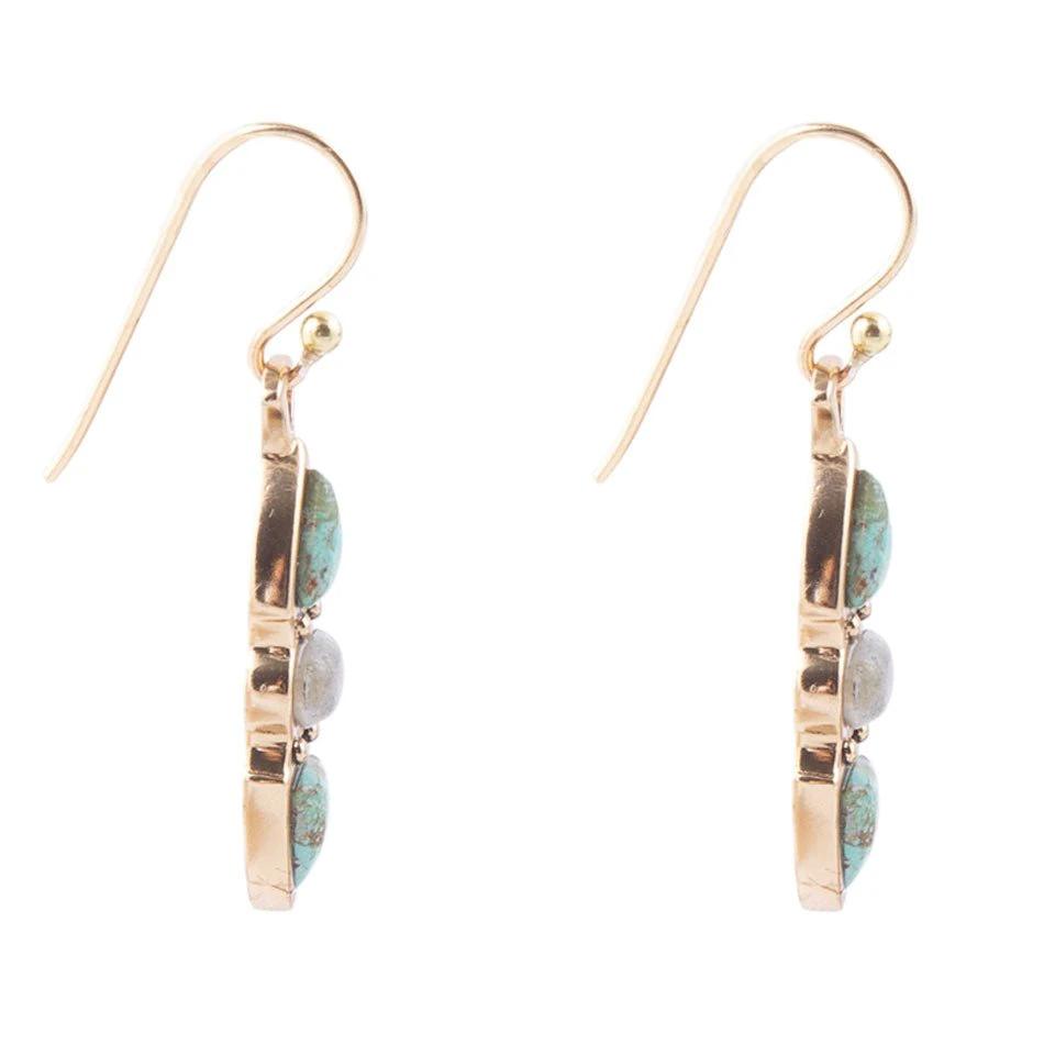Blue Turquoise and Grey Labradorite Golden Drop Earrings by Barse Jewelry