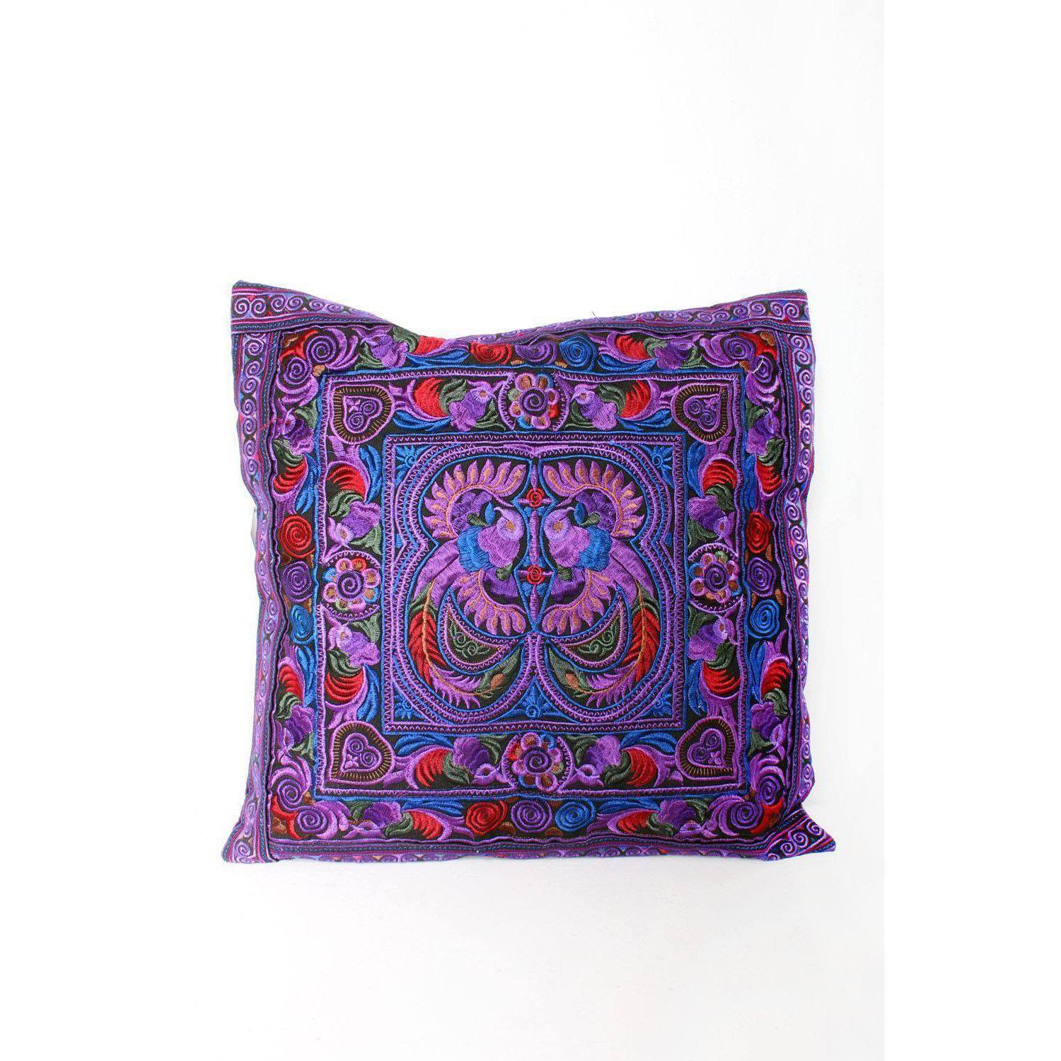 Hmong Bird Embroidered Pillow Cover - Thailand Decor La Vie Bien Hmong Bird Embroidered Pillow Cover - Thailand
