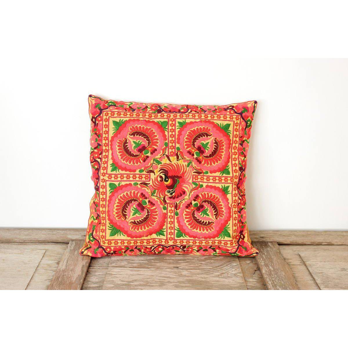 Hmong Bird Embroidered Pillow Cover - Thailand Decor La Vie Bien Hmong Bird Embroidered Pillow Cover - Thailand
