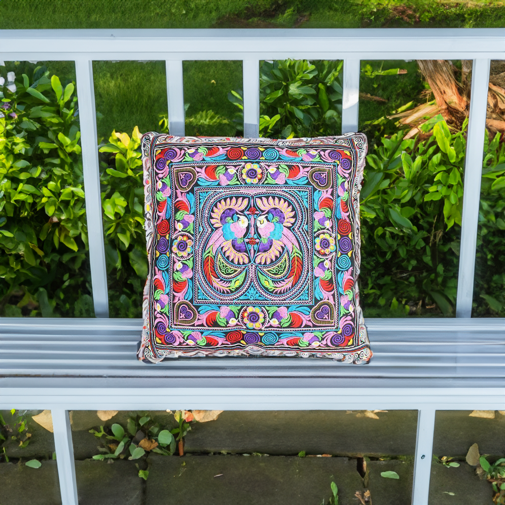 Hmong Bird Embroidered Pillow Cover - Thailand Decor La Vie Bien Hmong Bird Embroidered Pillow Cover - Thailand