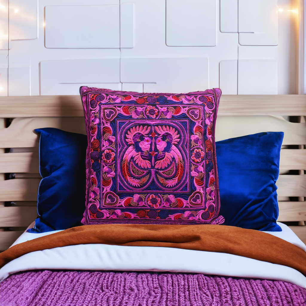 Hmong Bird Embroidered Pillow Cover - Thailand Decor La Vie Bien Hmong Bird Embroidered Pillow Cover - Thailand