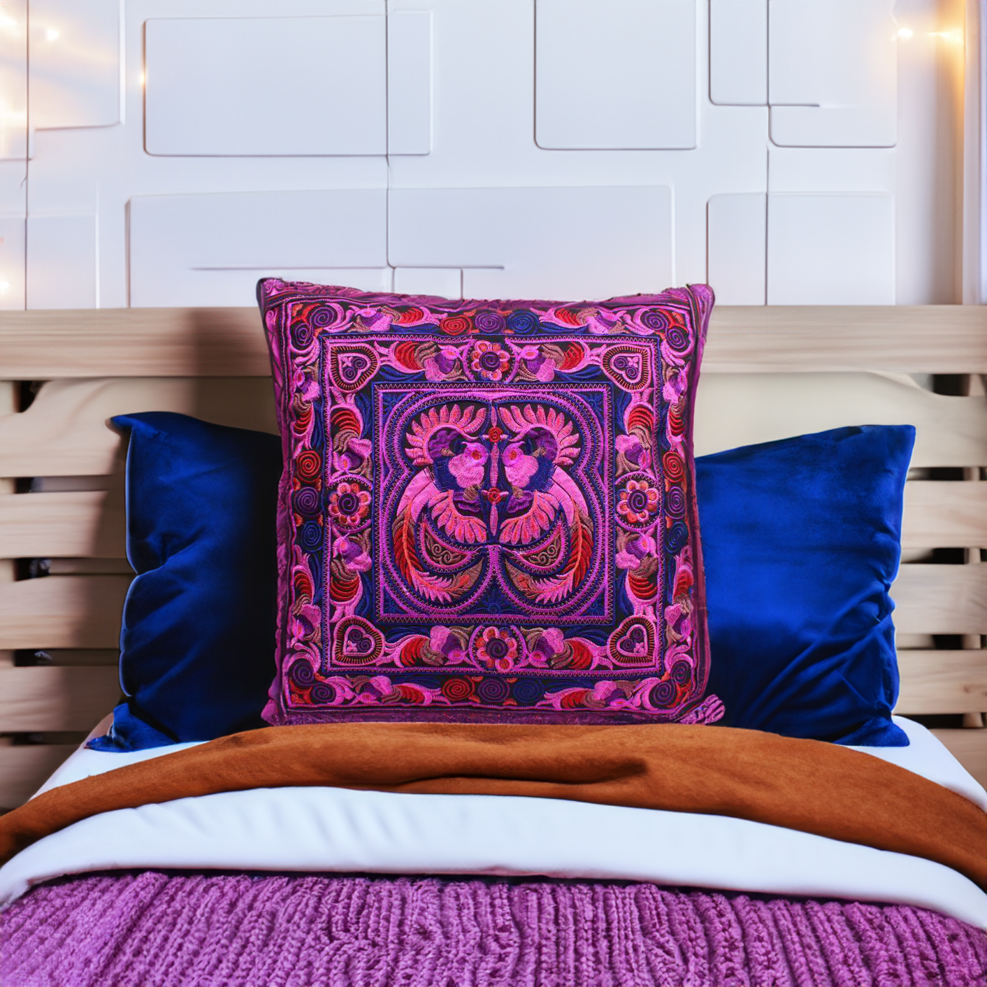 Hmong Bird Embroidered Pillow Cover - Thailand Decor La Vie Bien Hmong Bird Embroidered Pillow Cover - Thailand